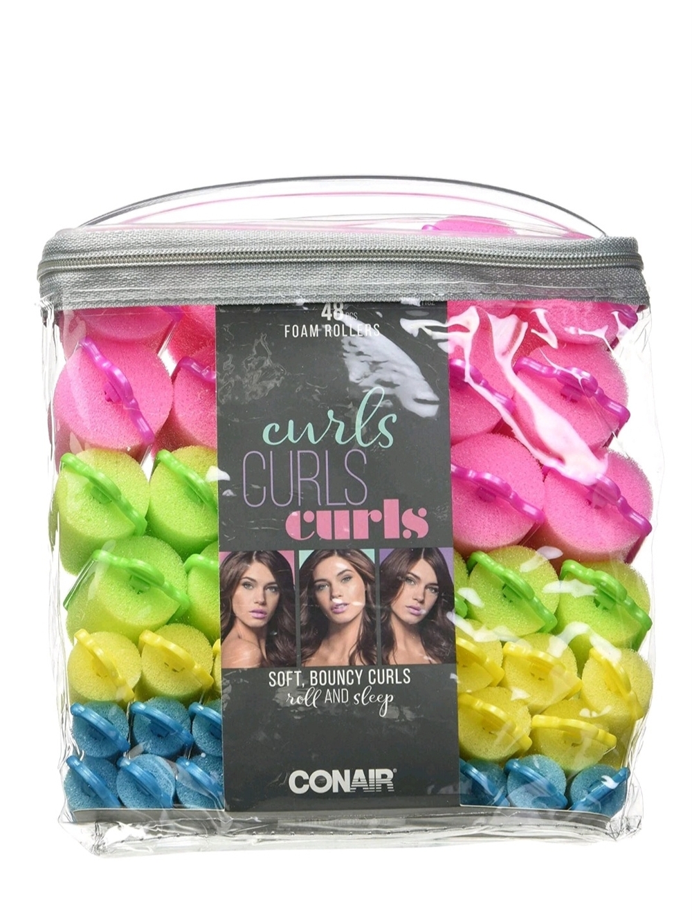 Conair Soft, Bouncy Curls Foam Rollers, Assorted Colors, 48 Pack